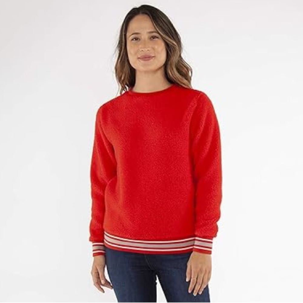REI Varsity Fleece Carve Designs Sweatshirt Brilliant Red + White size womens XL